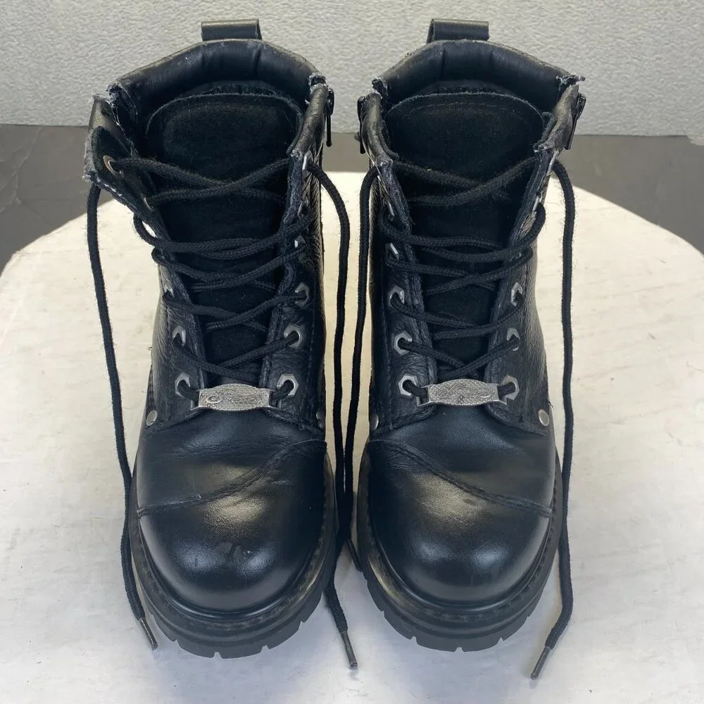River Road Chunky Motorcycle Booties Size 6 Black Leather Double Zip Biker Boots - Picture 6 of 15